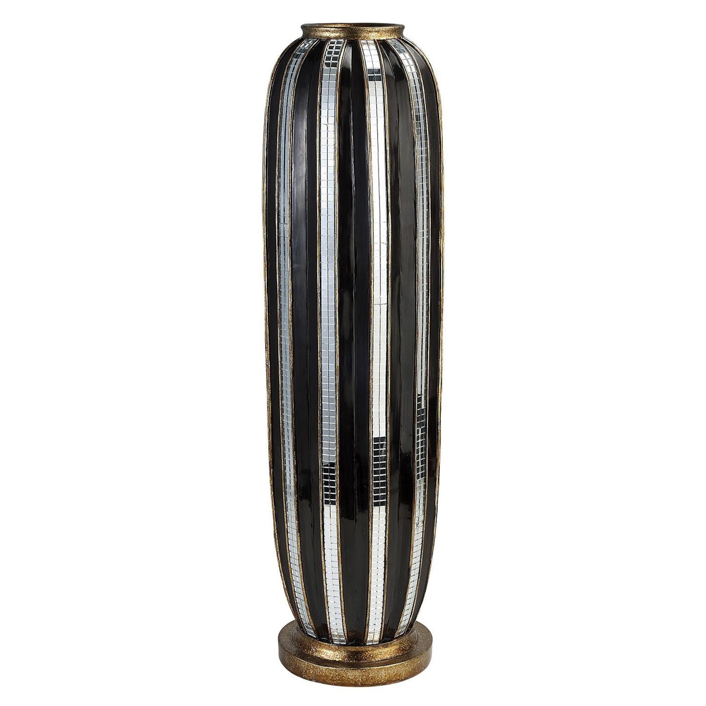Black and Silver Striped Cylinder Polyresin Floor Vase By Homeroots | Vases | Modishstore - 2