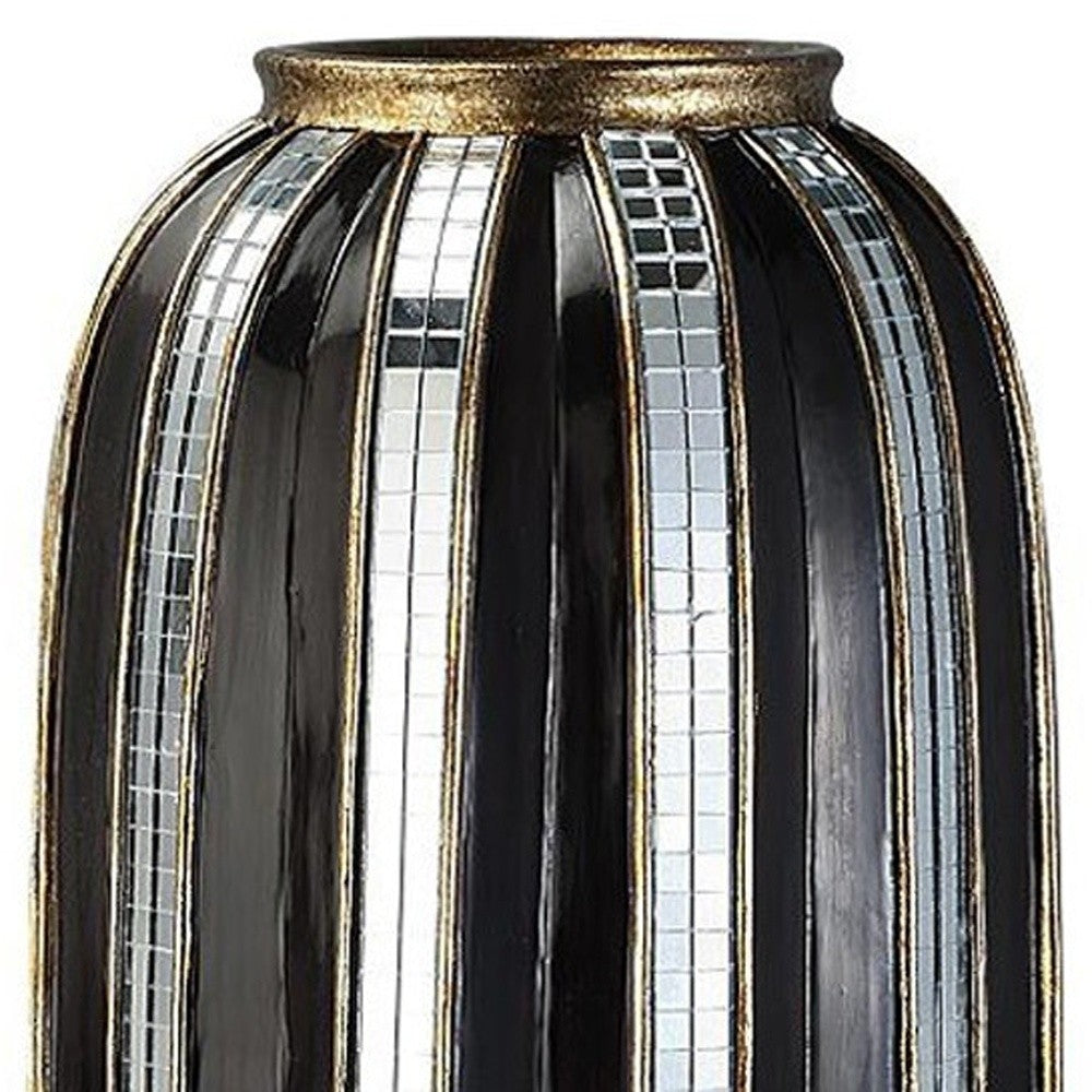 Black and Silver Striped Cylinder Polyresin Floor Vase By Homeroots | Vases | Modishstore - 4