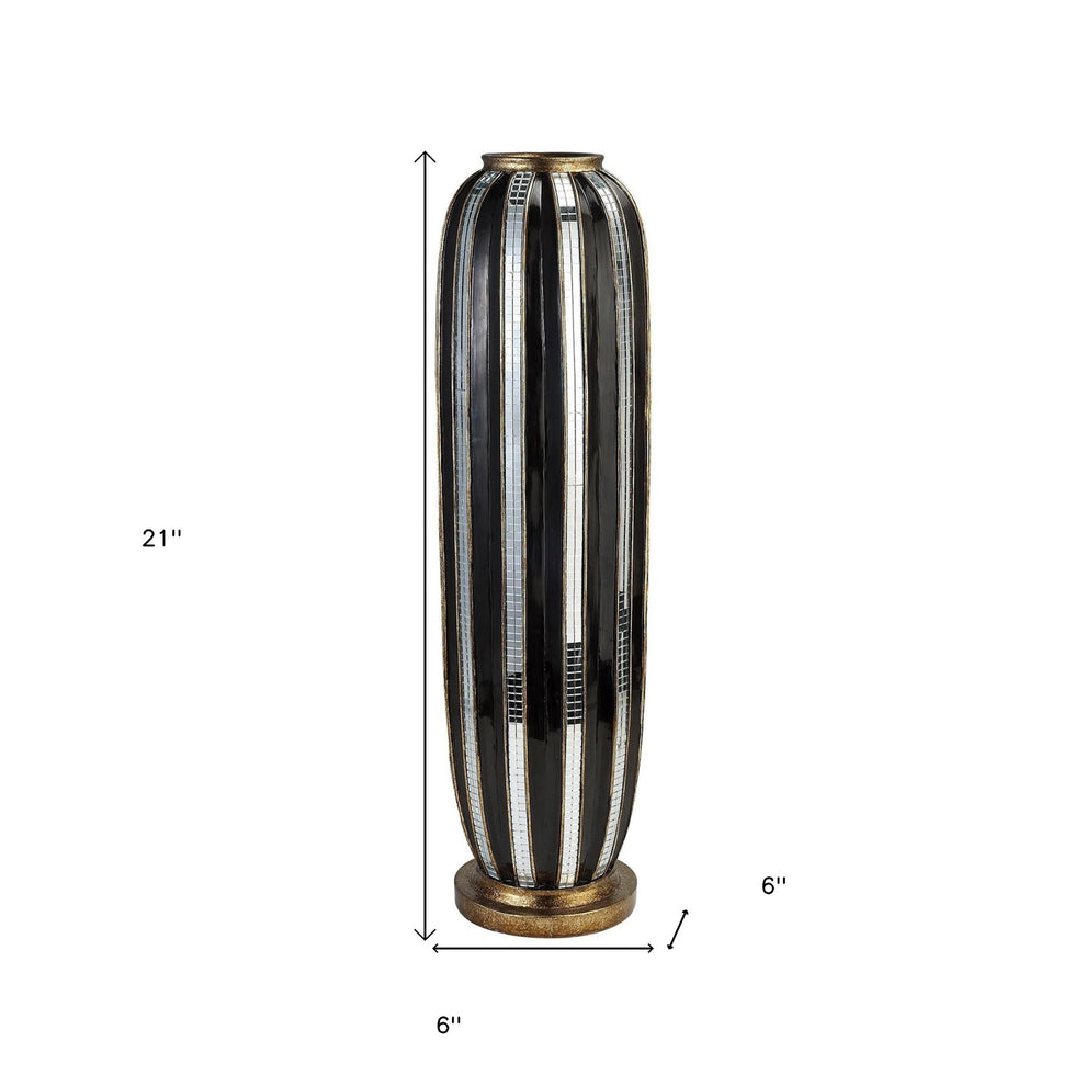 Black and Silver Striped Cylinder Polyresin Floor Vase By Homeroots | Vases | Modishstore - 5