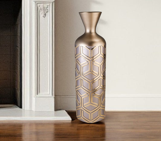 Rose Gold Geometric Cylinder Polyresin Floor Vase By Homeroots | Vases | Modishstore - 1