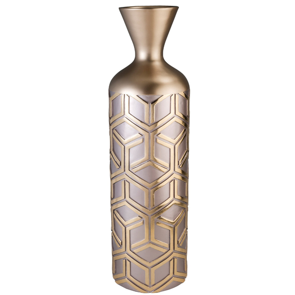 Rose Gold Geometric Cylinder Polyresin Floor Vase By Homeroots | Vases | Modishstore - 3