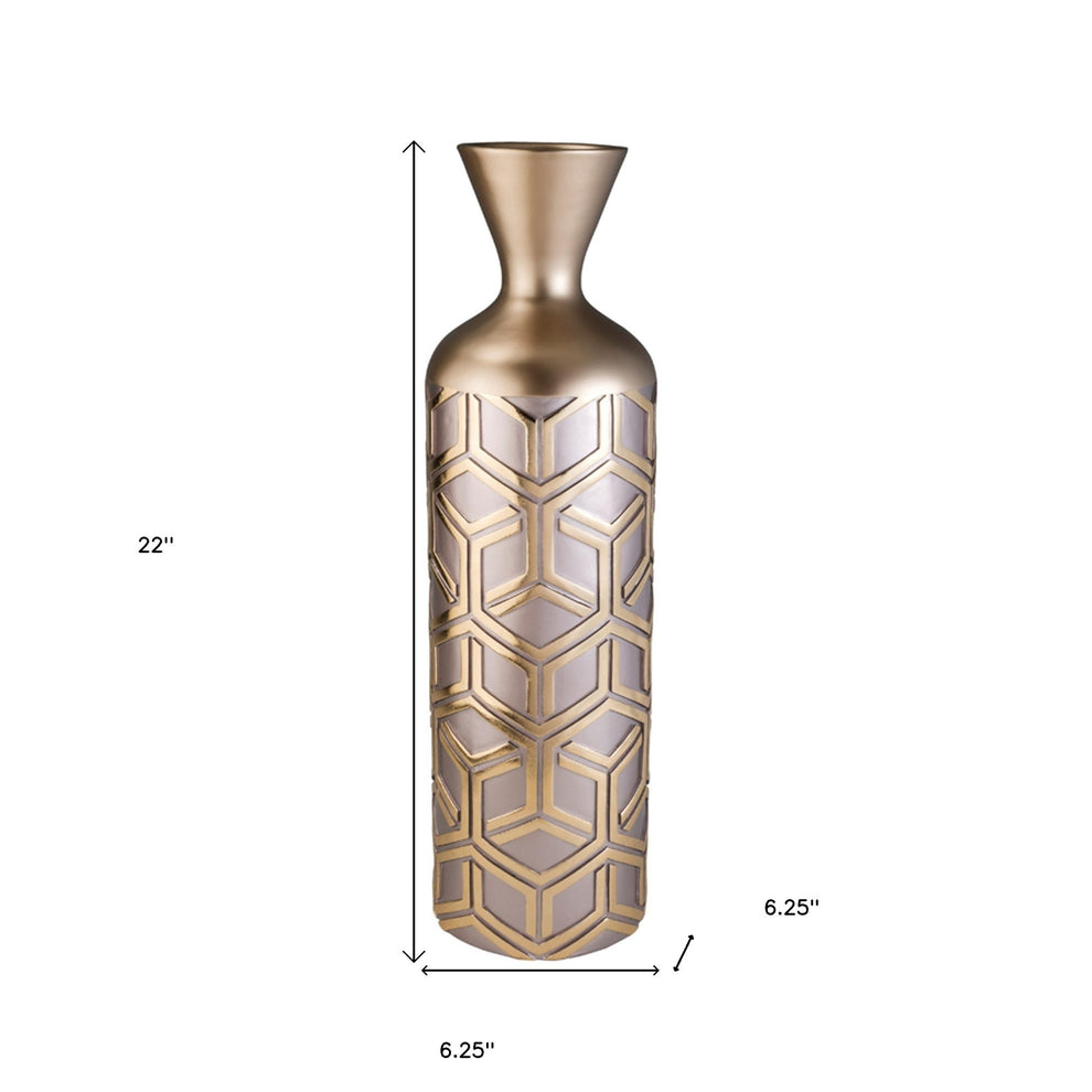 Rose Gold Geometric Cylinder Polyresin Floor Vase By Homeroots | Vases | Modishstore - 6