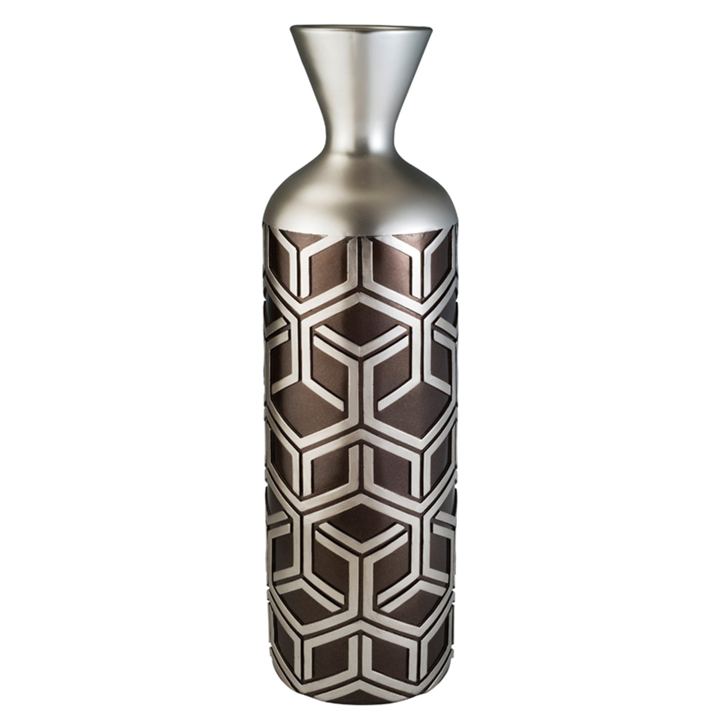 Brown and Silver Geometric Cylinder Polyresin Floor Vase By Homeroots | Vases | Modishstore - 3
