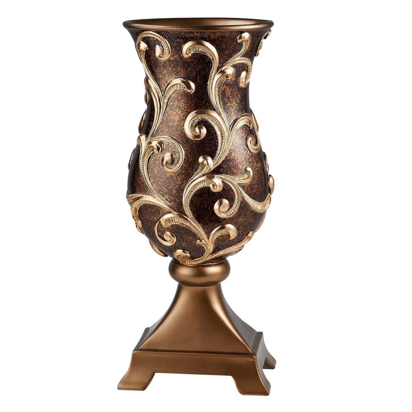 Espresso and Gold Floral Urn Polyresin Table Vase By Homeroots | Vases | Modishstore - 3