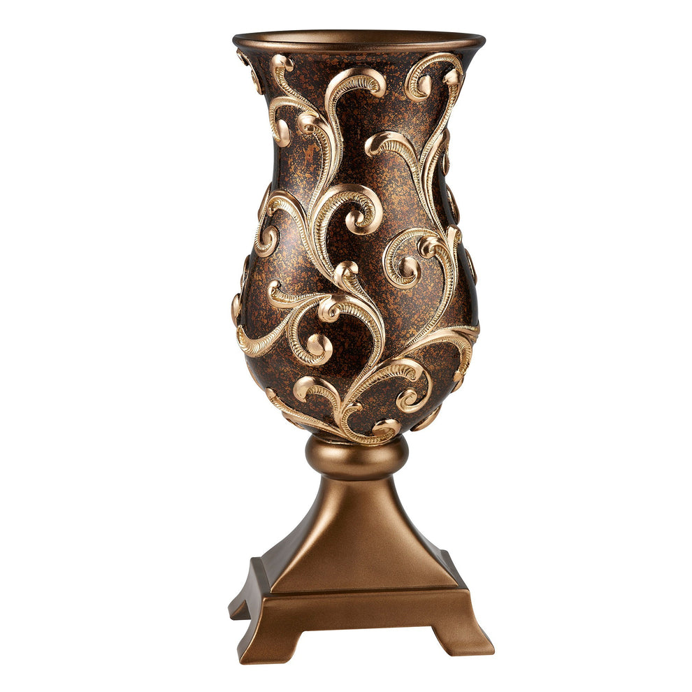Espresso and Gold Floral Urn Polyresin Table Vase By Homeroots | Vases | Modishstore - 2