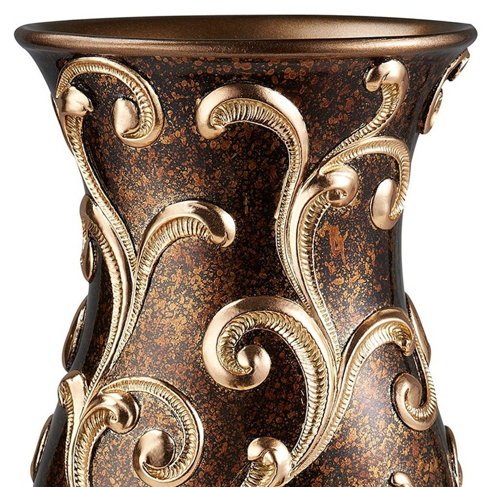 Espresso and Gold Floral Urn Polyresin Table Vase By Homeroots | Vases | Modishstore - 4