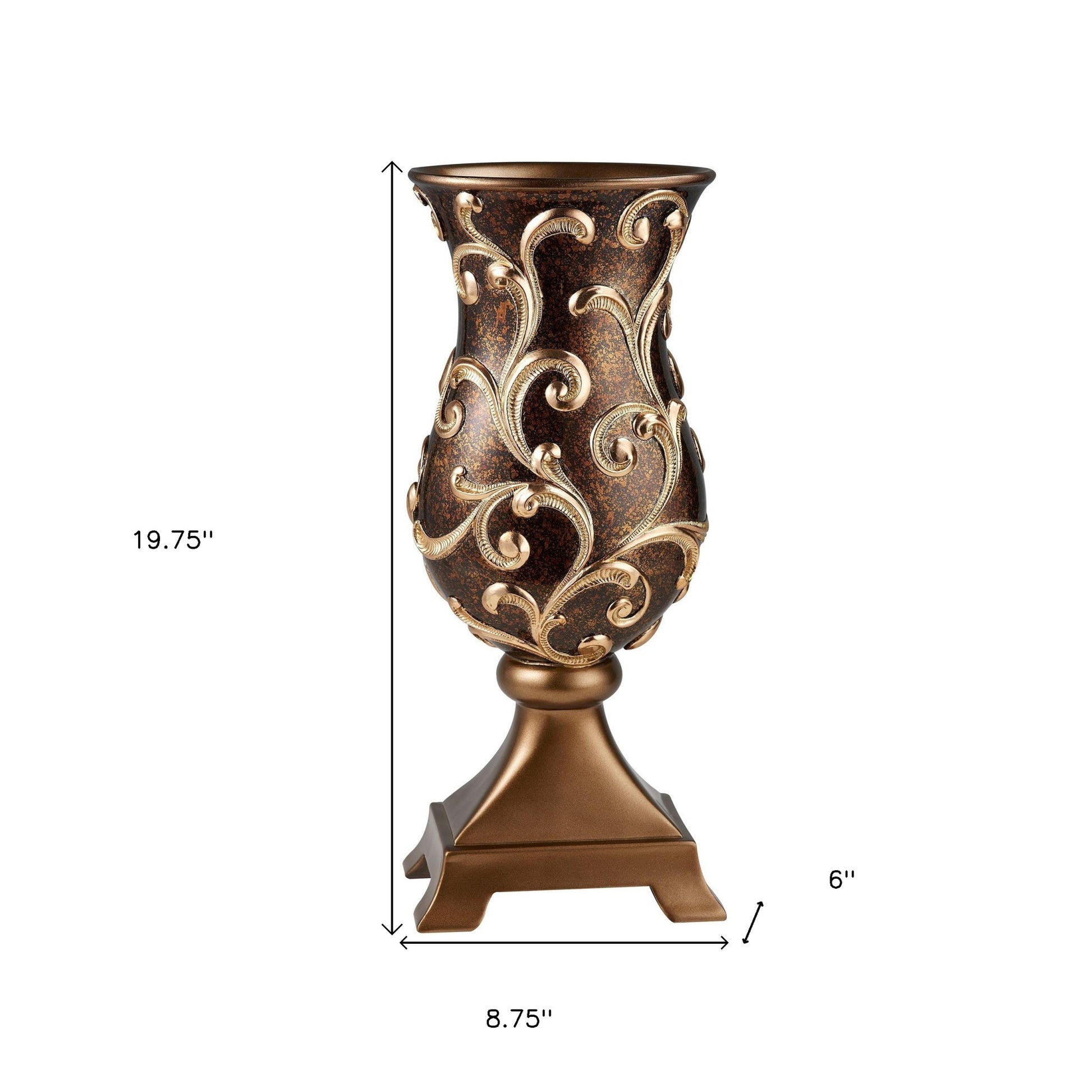 Espresso and Gold Floral Urn Polyresin Table Vase By Homeroots | Vases | Modishstore - 5