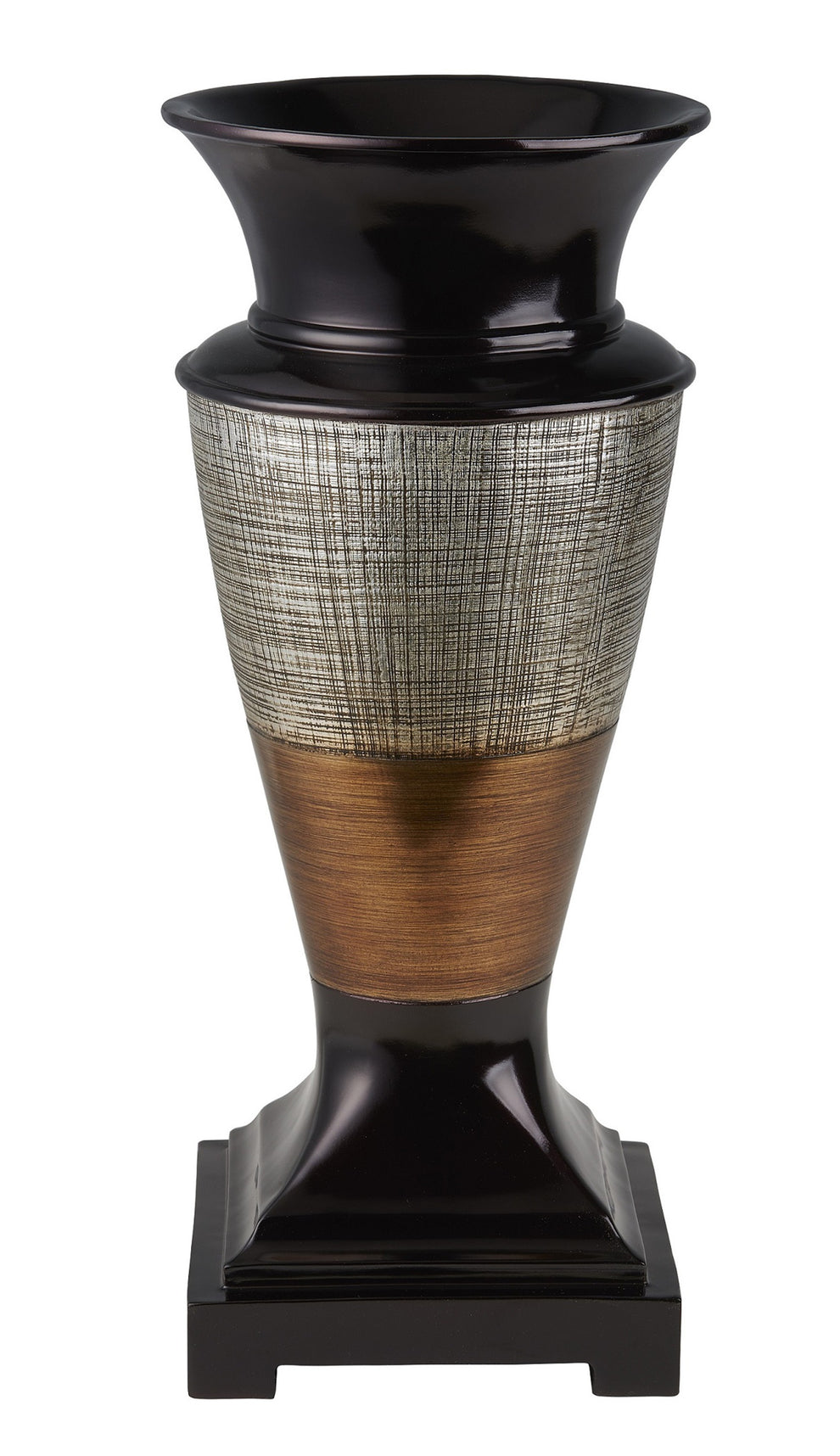 Espresso Silver and Gold Striped Urn Polyresin Table Vase By Homeroots | Vases | Modishstore - 2