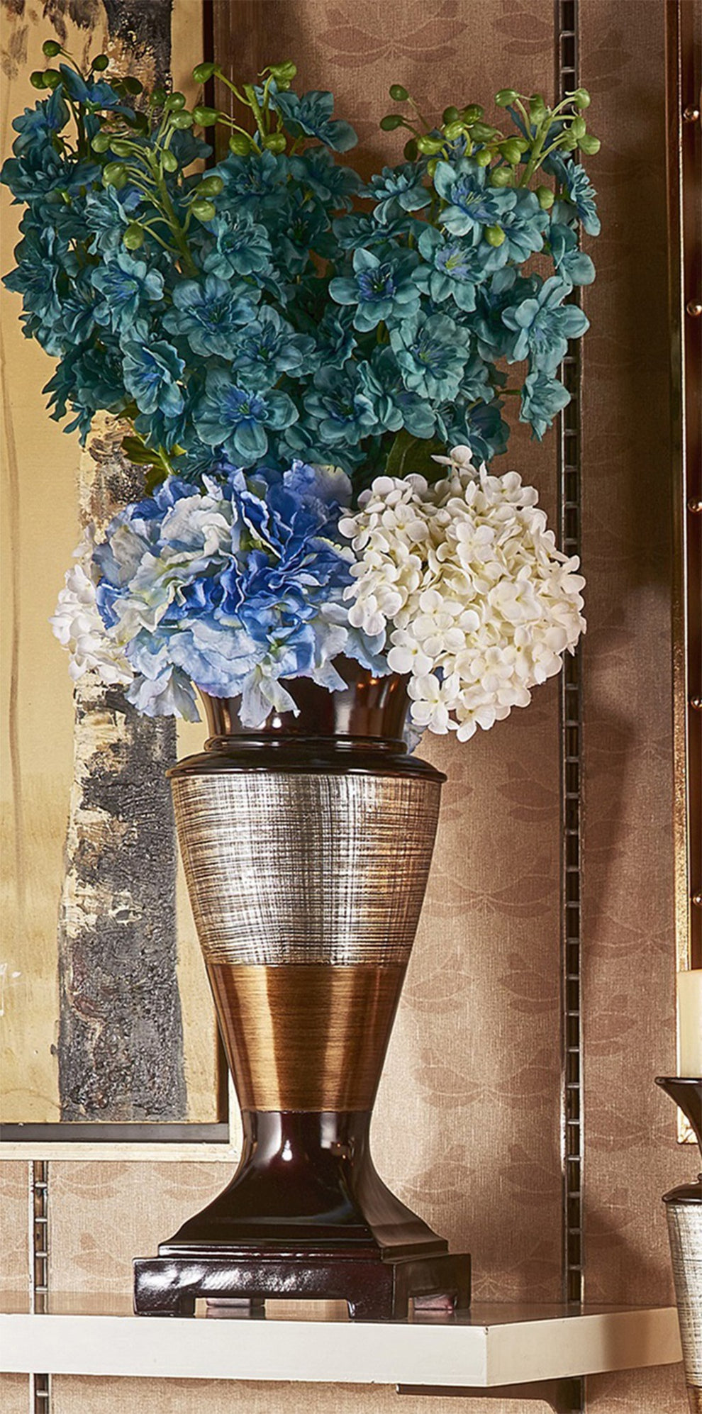 Espresso Silver and Gold Striped Urn Polyresin Table Vase By Homeroots | Vases | Modishstore - 4