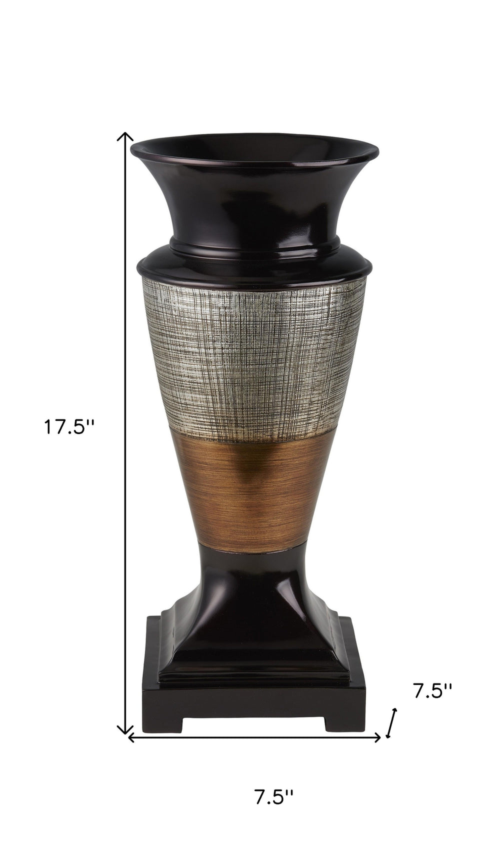 Espresso Silver and Gold Striped Urn Polyresin Table Vase By Homeroots | Vases | Modishstore - 5