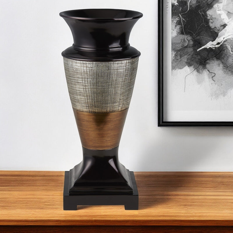 Espresso Silver and Gold Striped Urn Polyresin Table Vase By Homeroots | Vases | Modishstore - 1