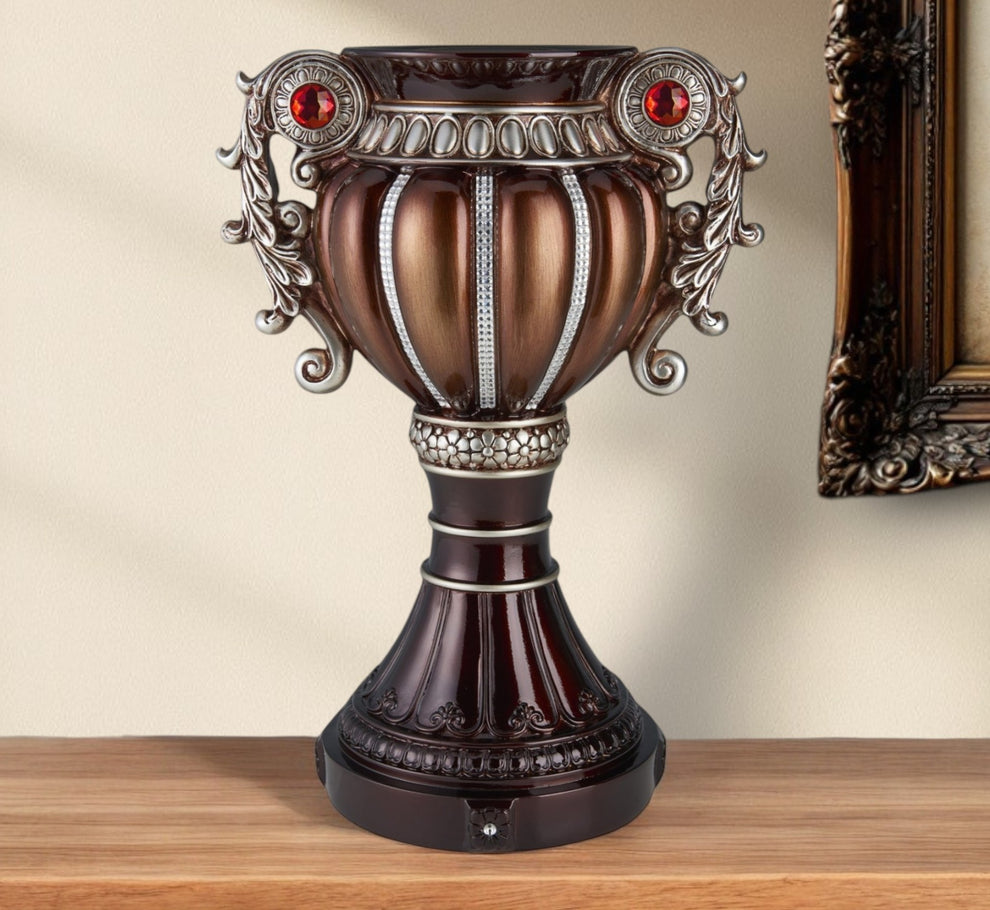 Bronze and Silver Floral Urn Polyresin Table Vase With Stones By Homeroots | Vases | Modishstore - 2