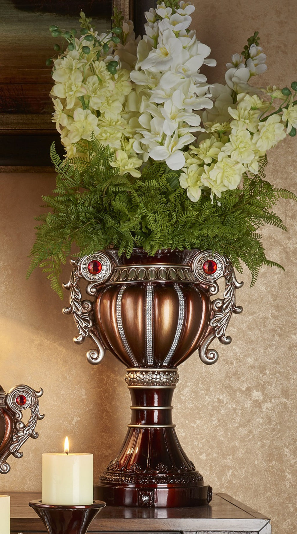 Bronze and Silver Floral Urn Polyresin Table Vase With Stones By Homeroots | Vases | Modishstore - 5