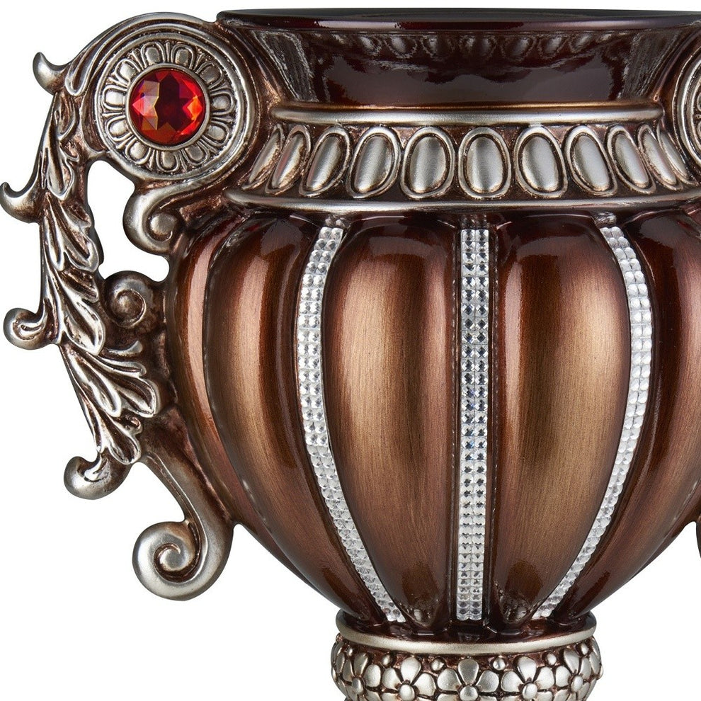 Bronze and Silver Floral Urn Polyresin Table Vase With Stones By Homeroots | Vases | Modishstore - 4