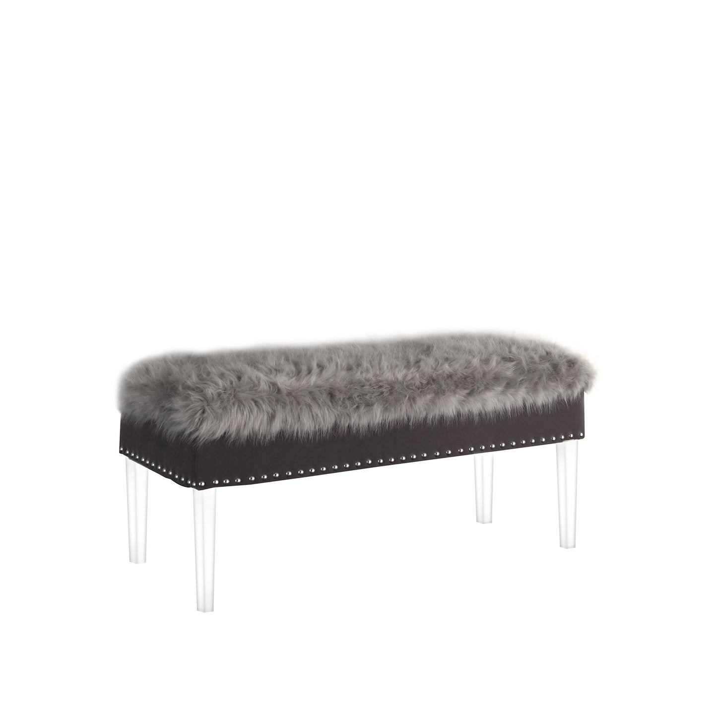 Gray and Clear Faux Fur Upholstered Storage Bench with Flip Top By Homeroots | Benches | Modishstore - 2