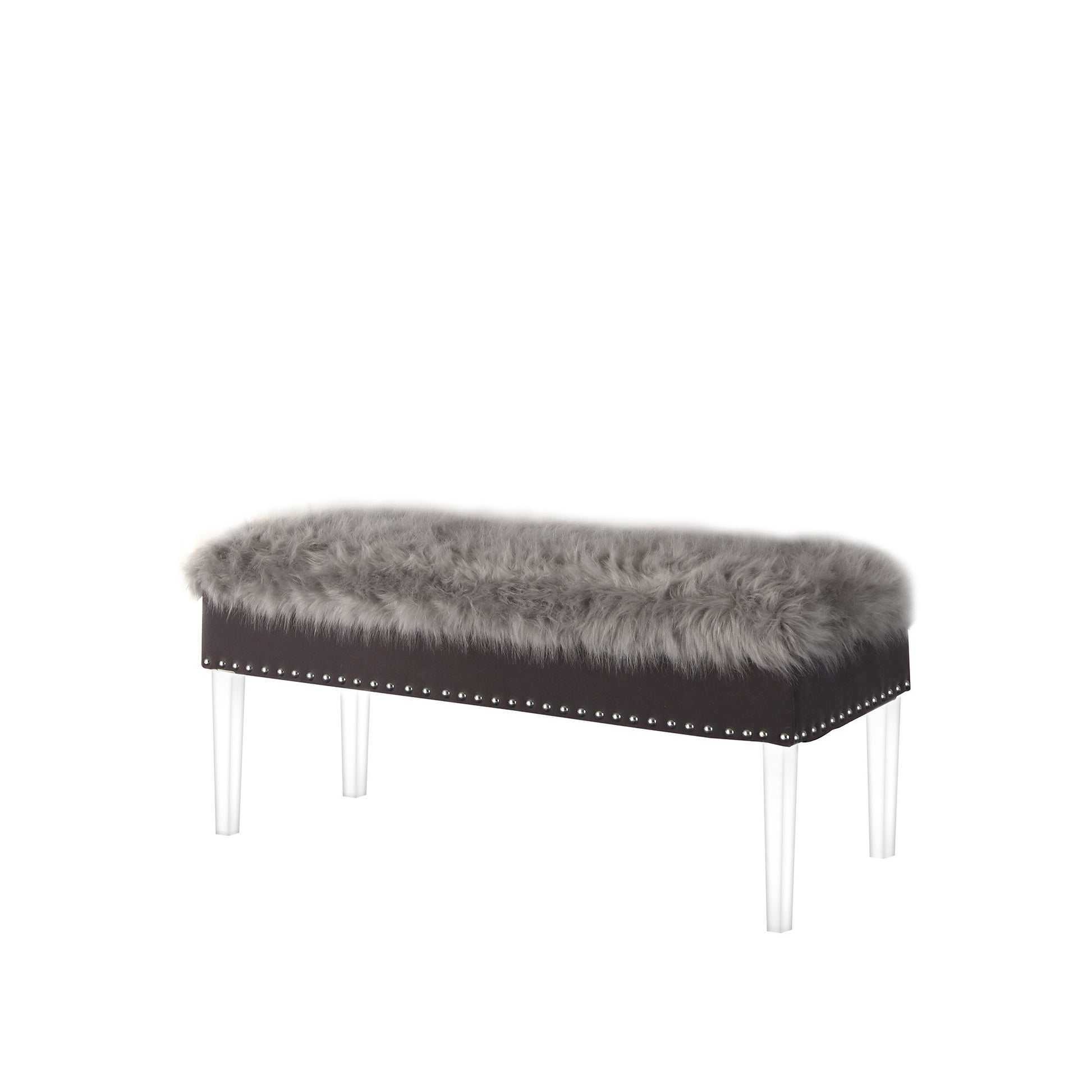 Gray and Clear Faux Fur Upholstered Storage Bench with Flip Top By Homeroots | Benches | Modishstore - 4