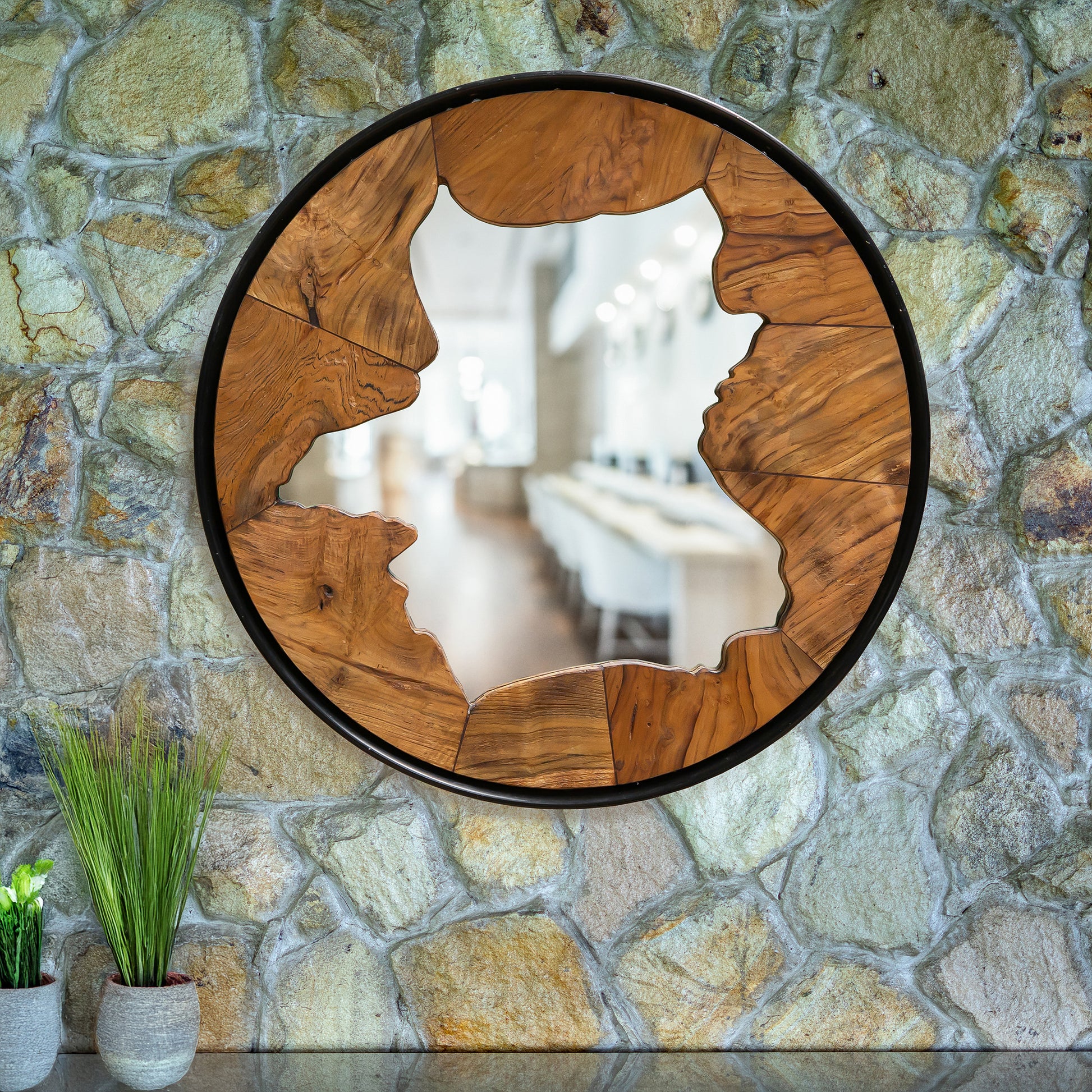 Teak Mirror with Metal Frame Set of 2 By Garden Age Supply | Sculptures | Modishstore - 1