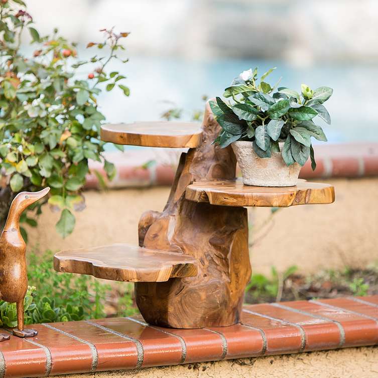 Teak 3 Tier Flower Stand By Garden Age Supply | Sculptures | Modishstore - 2