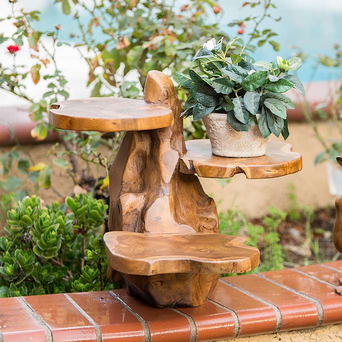 Teak 3 Tier Flower Stand By Garden Age Supply | Sculptures | Modishstore - 1