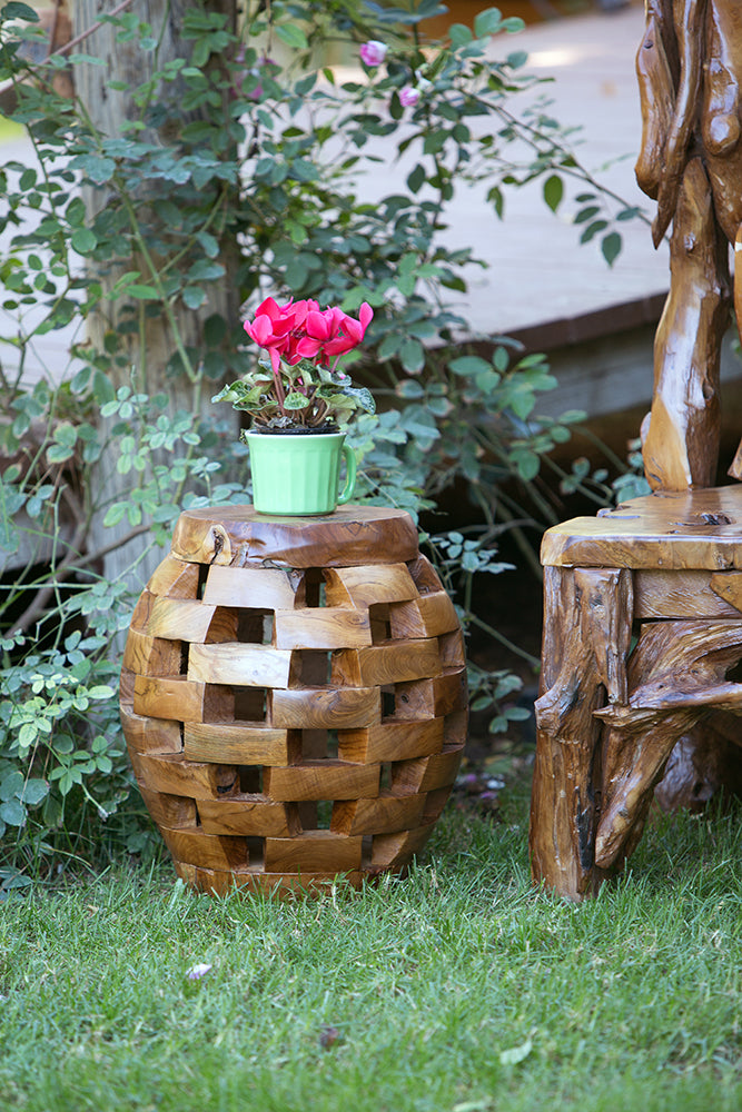Habini Teak Oval Puzzle Stool By Garden Age Supply | Stools | Modishstore - 1
