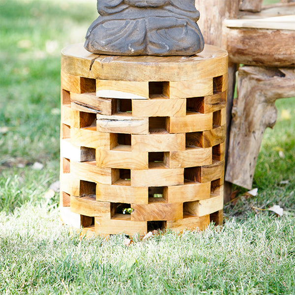 Puzzle Teak Round Stool By Garden Age Supply | Stools | Modishstore - 1
