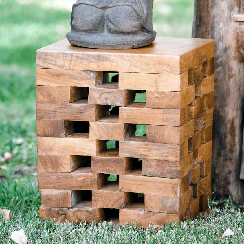 Puzzle Teak Square Stool By Garden Age Supply | Stools | Modishstore - 2
