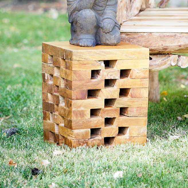 Puzzle Teak Square Stool By Garden Age Supply | Stools | Modishstore - 1