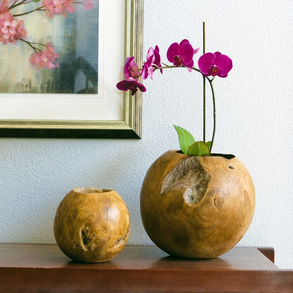 Habini Teak Ball Pots By Garden Age Supply | Sculptures | Modishstore - 2