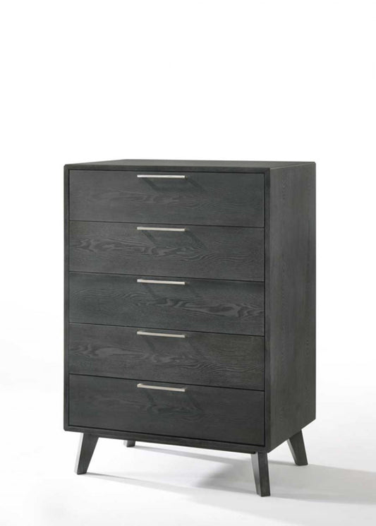 Grey Wash Solid Wood Five Drawer Chest By Homeroots | Dressers | Modishstore - 1