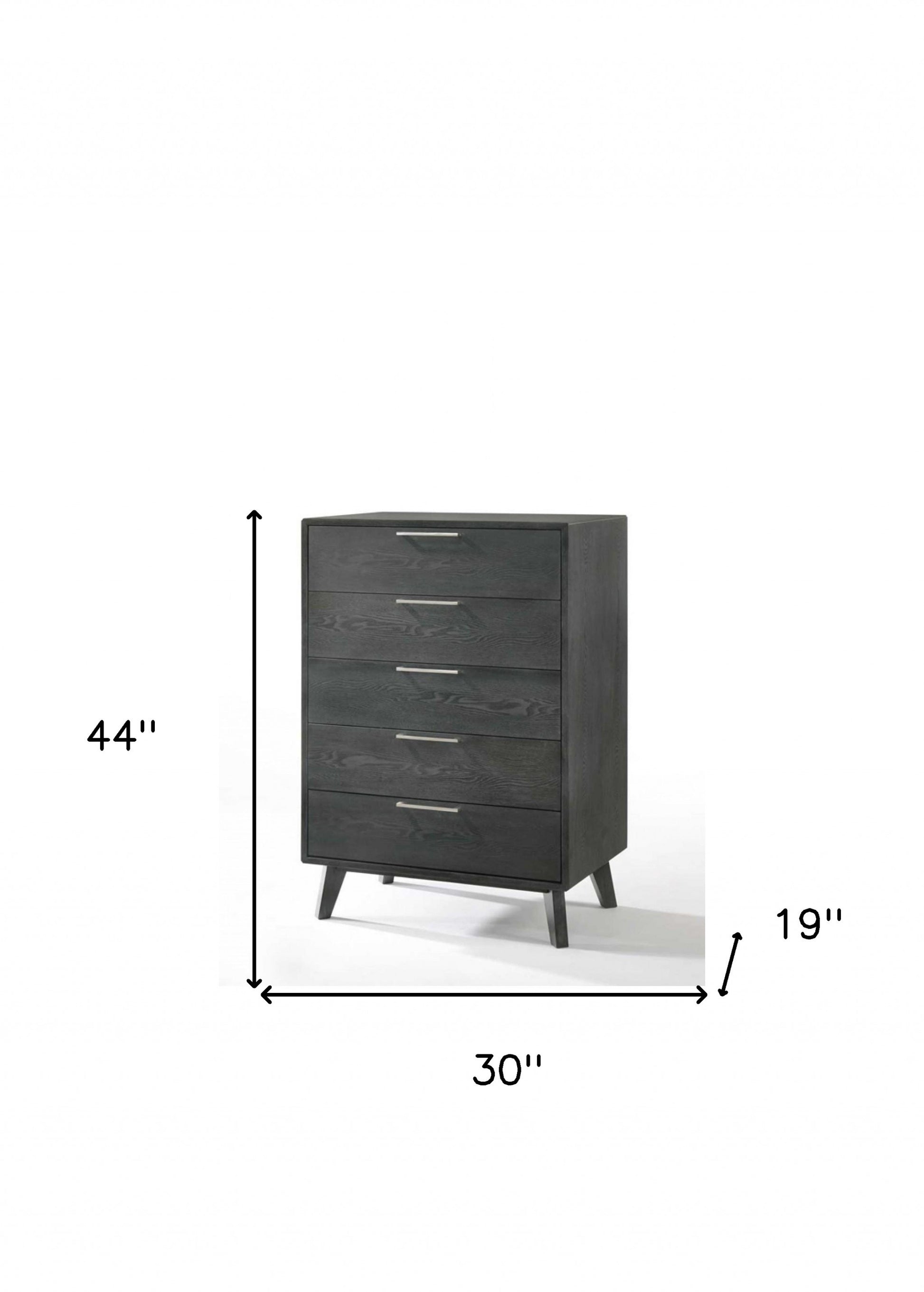 Grey Wash Solid Wood Five Drawer Chest By Homeroots | Dressers | Modishstore - 4