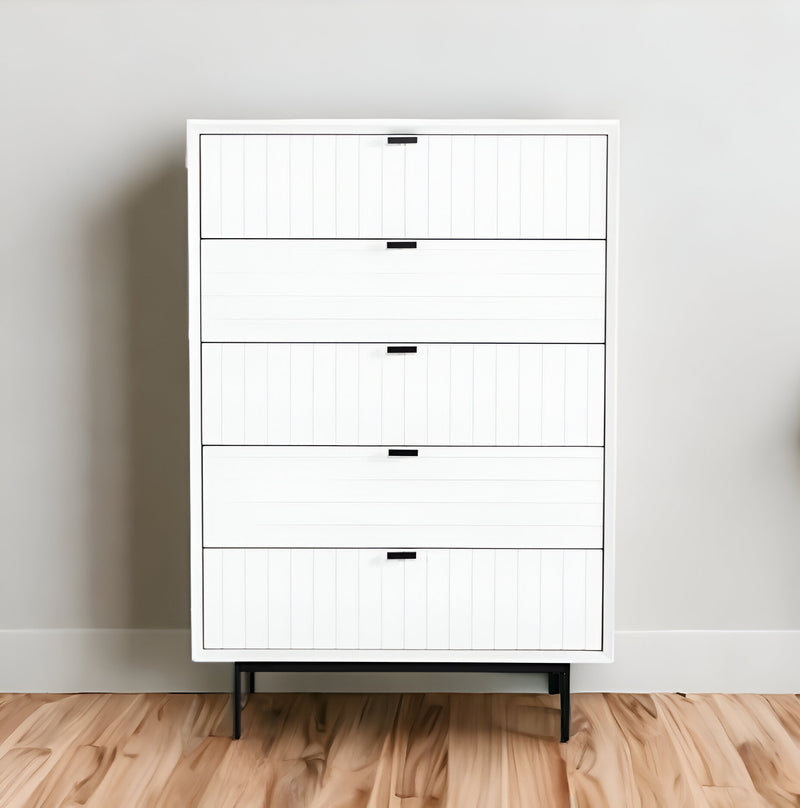White Solid Wood Five Drawer Chest By Homeroots | Dressers | Modishstore - 1