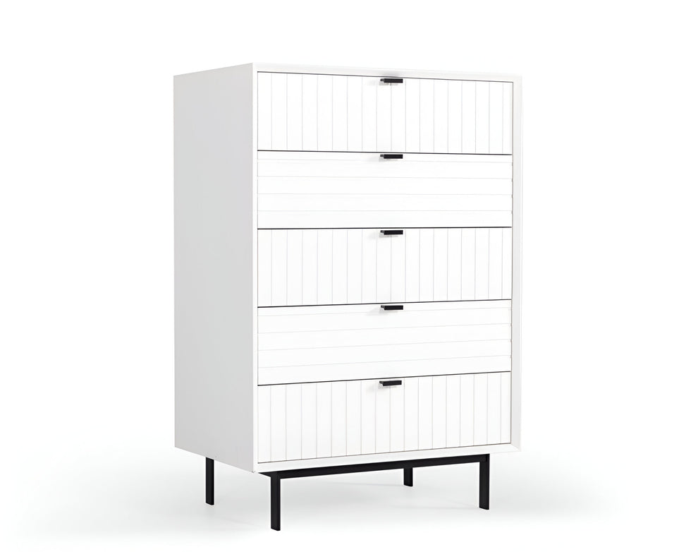 White Solid Wood Five Drawer Chest By Homeroots | Dressers | Modishstore - 3