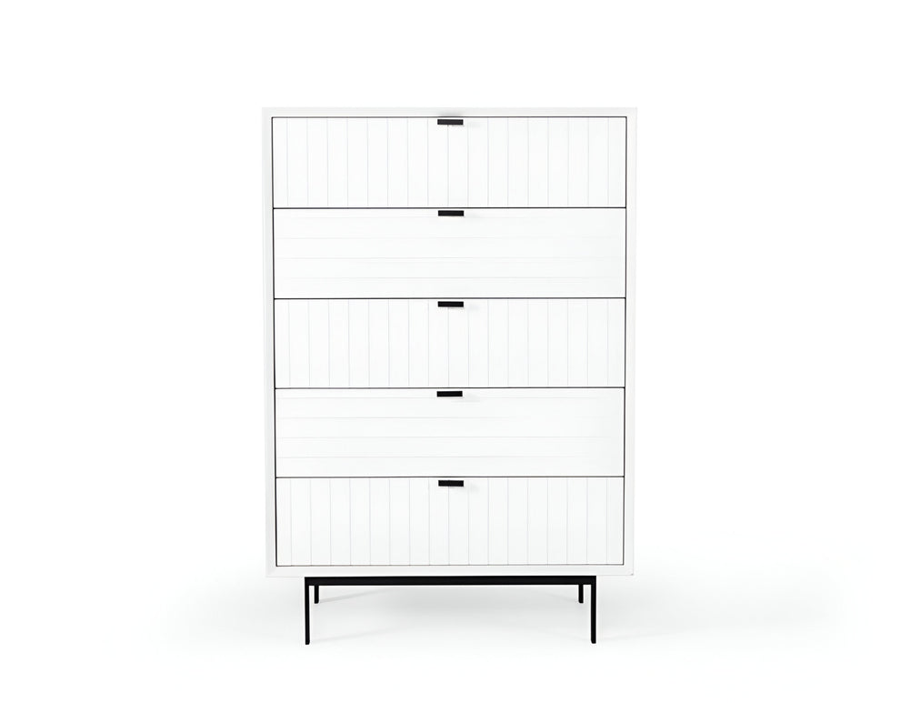 White Solid Wood Five Drawer Chest By Homeroots | Dressers | Modishstore - 5