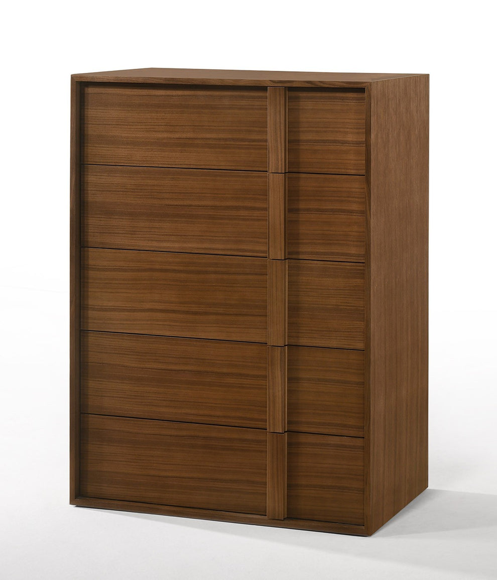 Walnut Brown Wood Contemporary Five Drawer Dresser By Homeroots | Dressers | Modishstore - 2