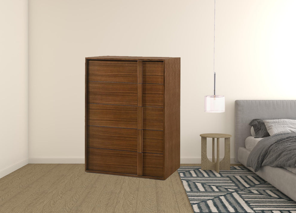 Walnut Brown Wood Contemporary Five Drawer Dresser By Homeroots | Dressers | Modishstore - 3