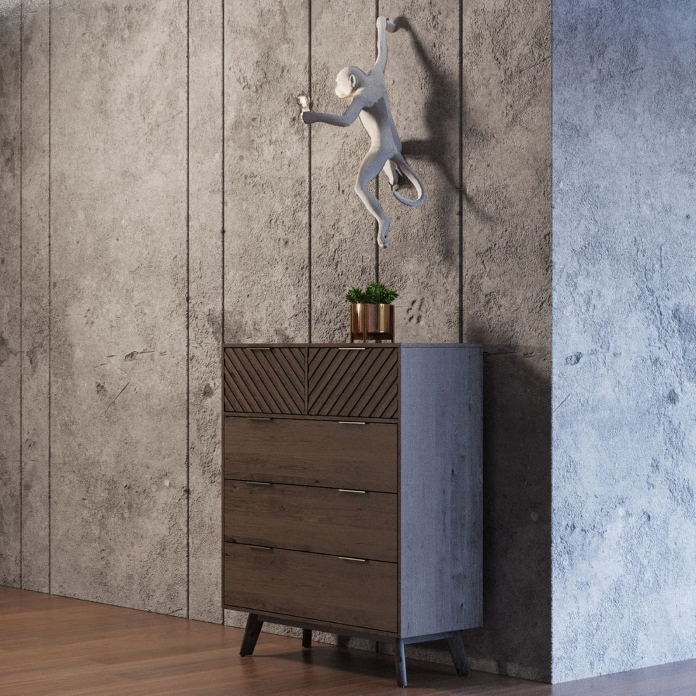 Dark Acacia Solid Wood Five Drawer Dresser By Homeroots | Dressers | Modishstore - 4