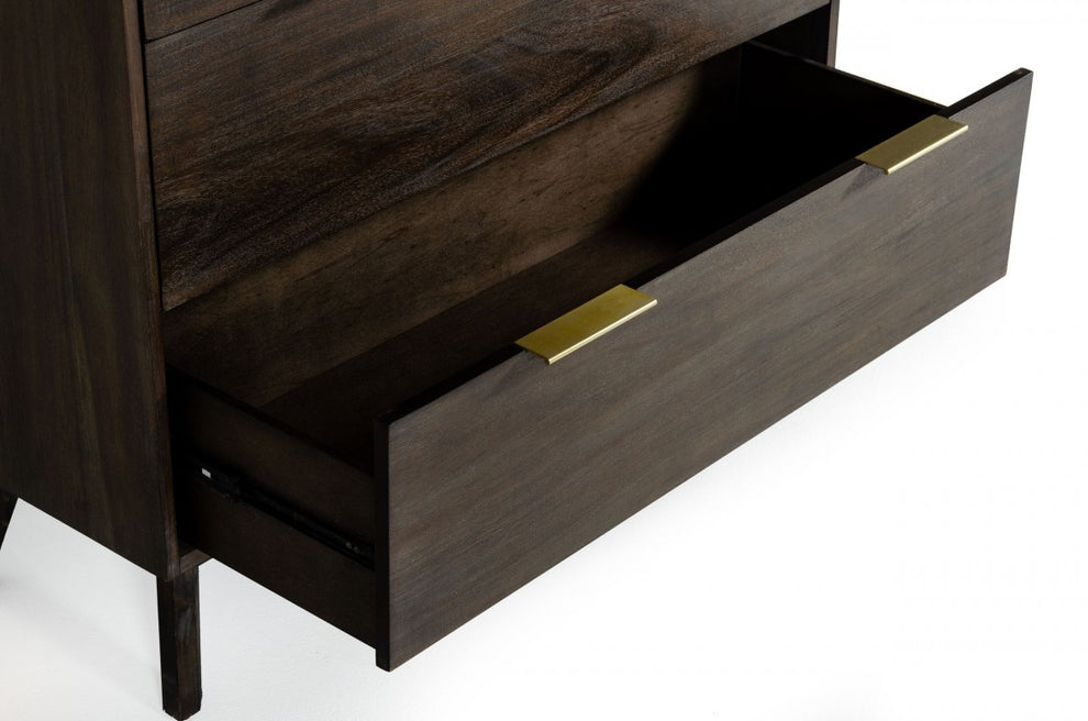Dark Acacia Solid Wood Five Drawer Dresser By Homeroots | Dressers | Modishstore - 5