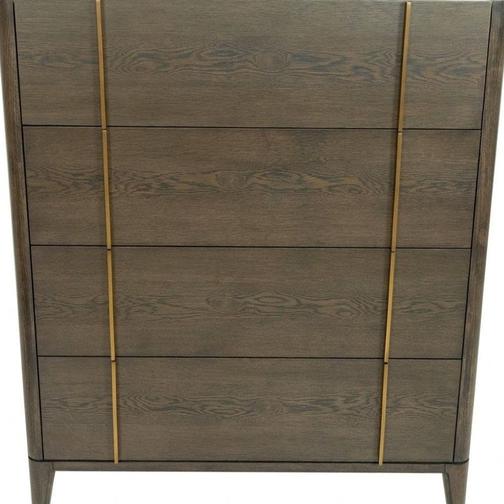 Dark Brown and gold Solid Wood Four Drawer Dresser By Homeroots | Dressers | Modishstore - 4