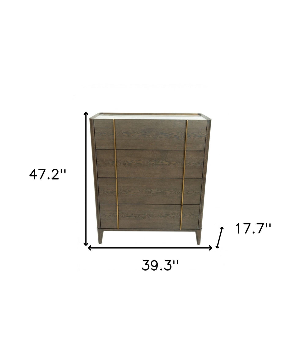 Dark Brown and gold Solid Wood Four Drawer Dresser By Homeroots | Dressers | Modishstore - 6