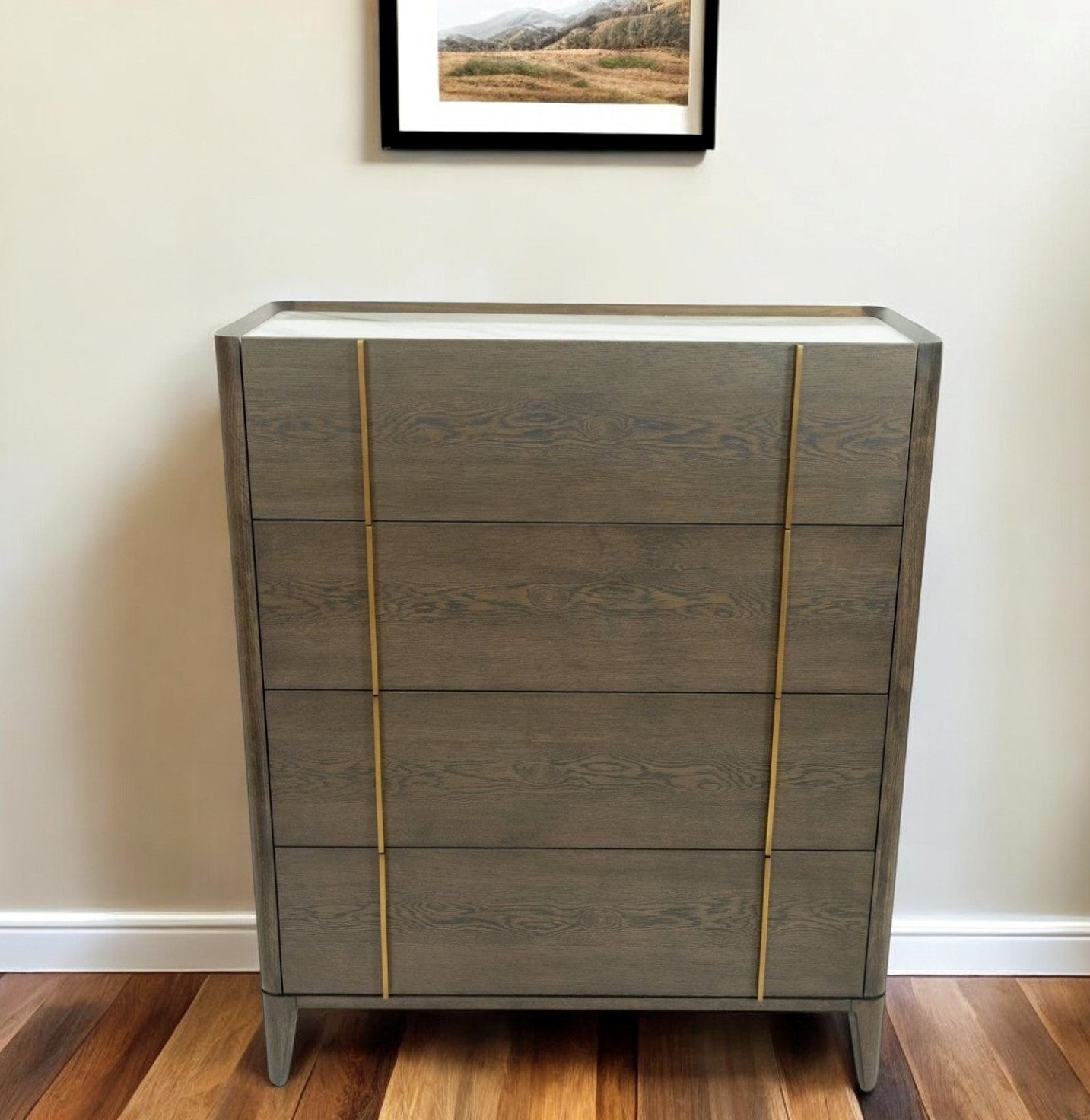 Dark Brown and gold Solid Wood Four Drawer Dresser By Homeroots | Dressers | Modishstore - 1
