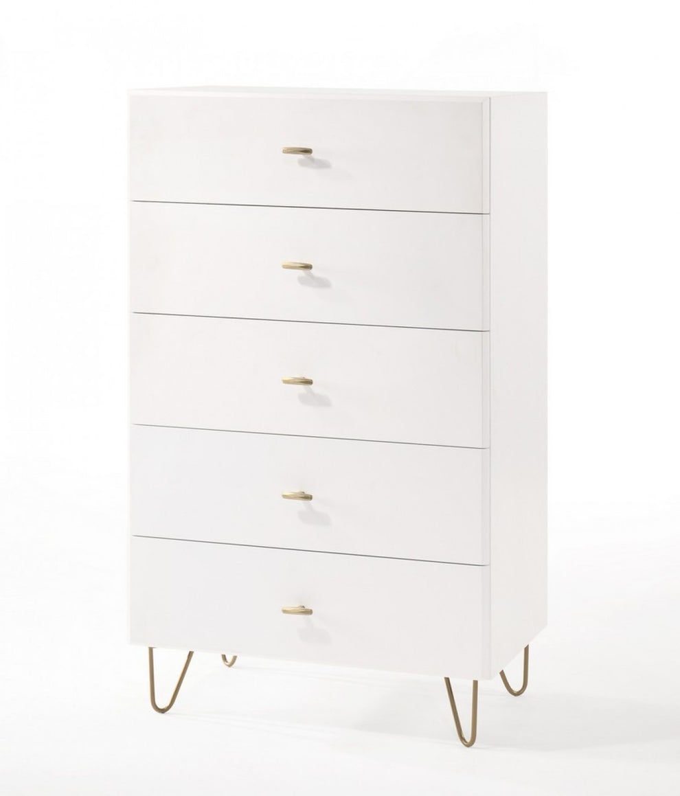 White Manufactured Wood Five Drawer Chest By Homeroots | Dressers | Modishstore - 2
