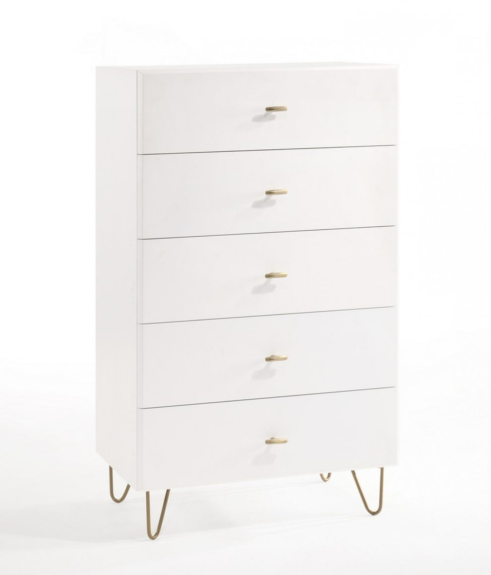 White Manufactured Wood Five Drawer Chest By Homeroots | Dressers | Modishstore - 3