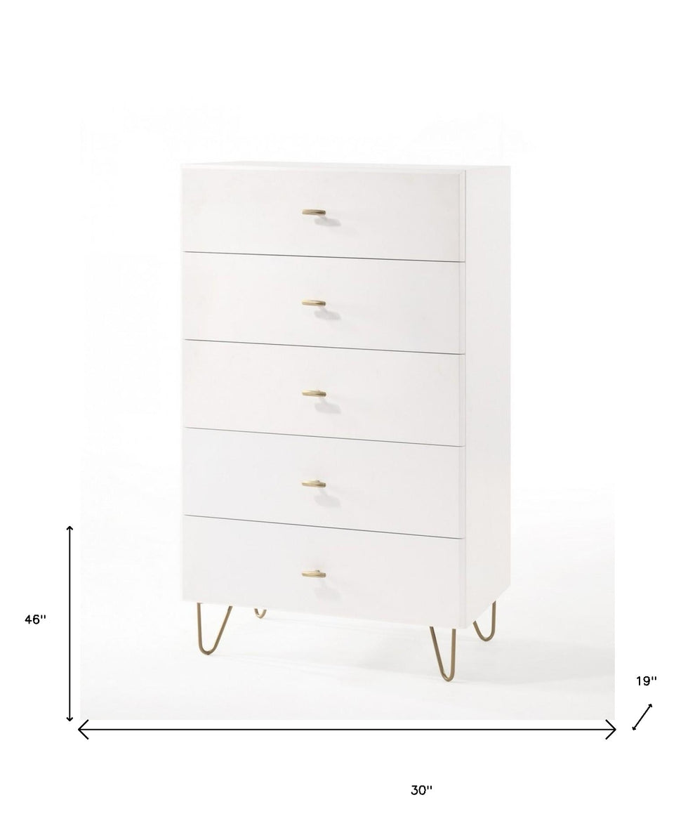 White Manufactured Wood Five Drawer Chest By Homeroots | Dressers | Modishstore - 6