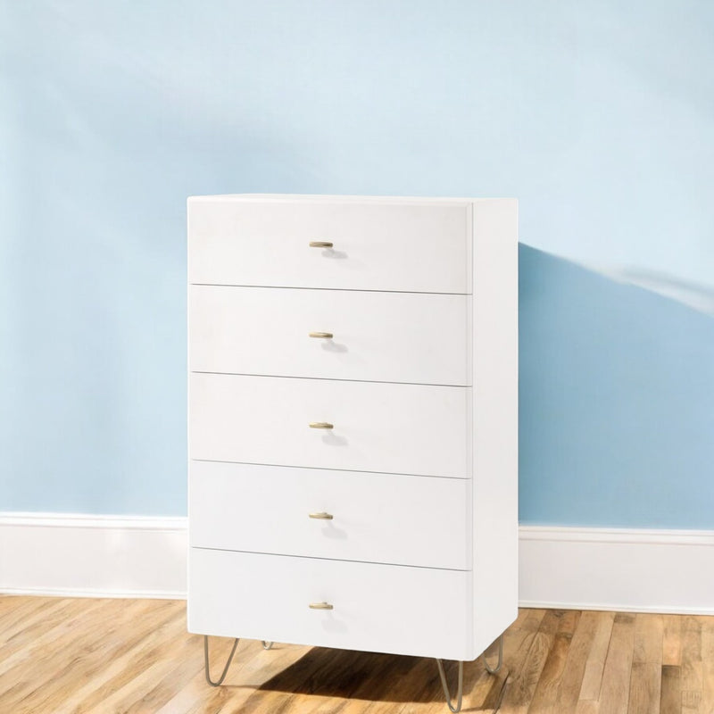White Manufactured Wood Five Drawer Chest By Homeroots | Dressers | Modishstore - 1