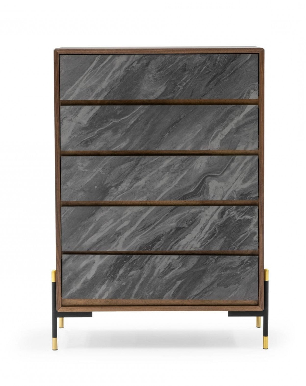 Walnut And Grey Manufactured Wood Five Drawer Chest By Homeroots | Dressers | Modishstore - 3