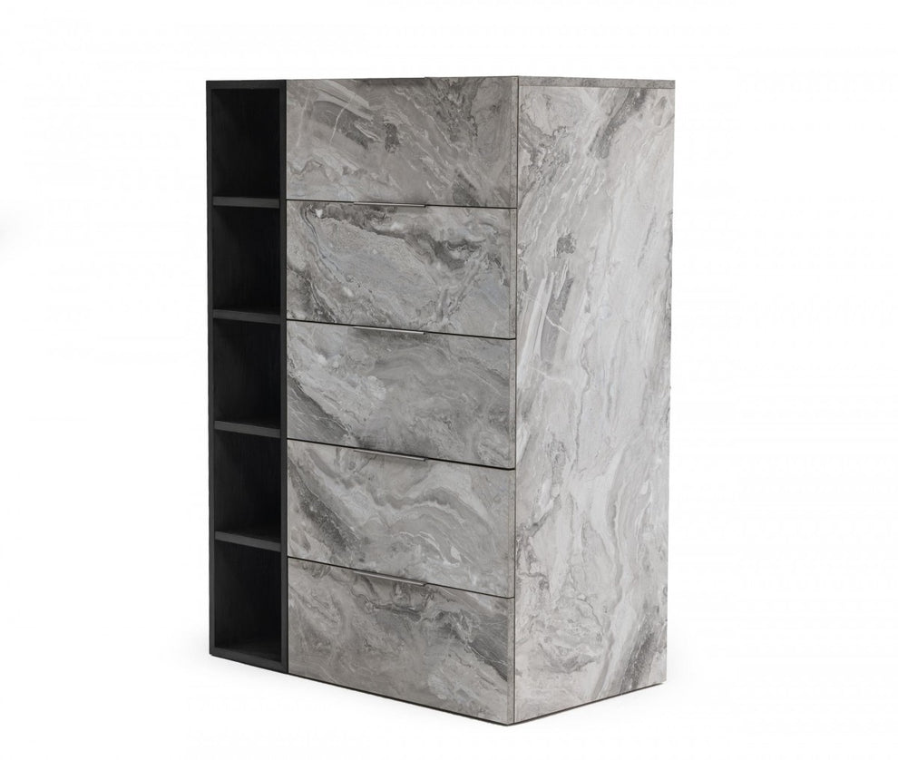 Grey Manufactured Wood Five Drawer Chest By Homeroots | Dressers | Modishstore - 2