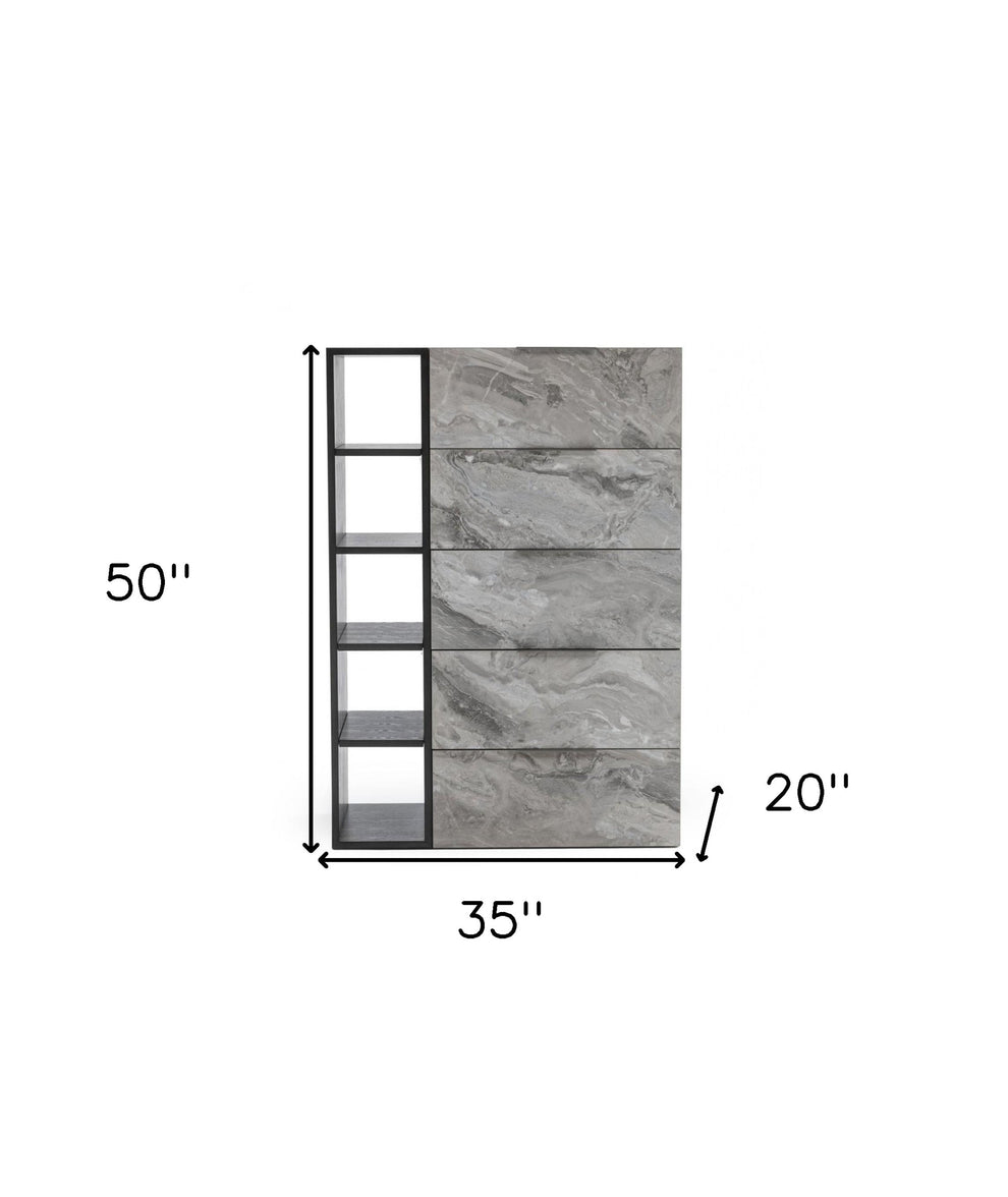 Grey Manufactured Wood Five Drawer Chest By Homeroots | Dressers | Modishstore - 6