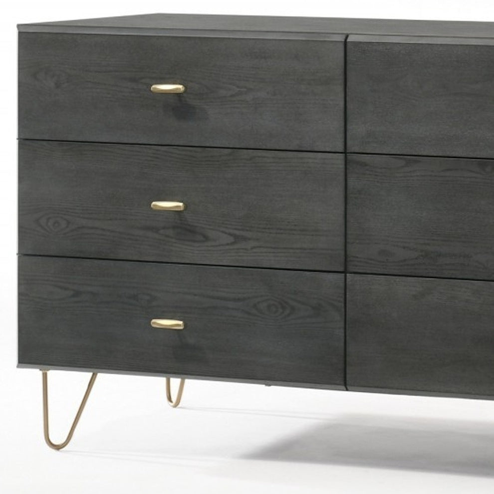 Grey Manufactured Wood Six Drawer Double Dresser By Homeroots | Dressers | Modishstore - 4