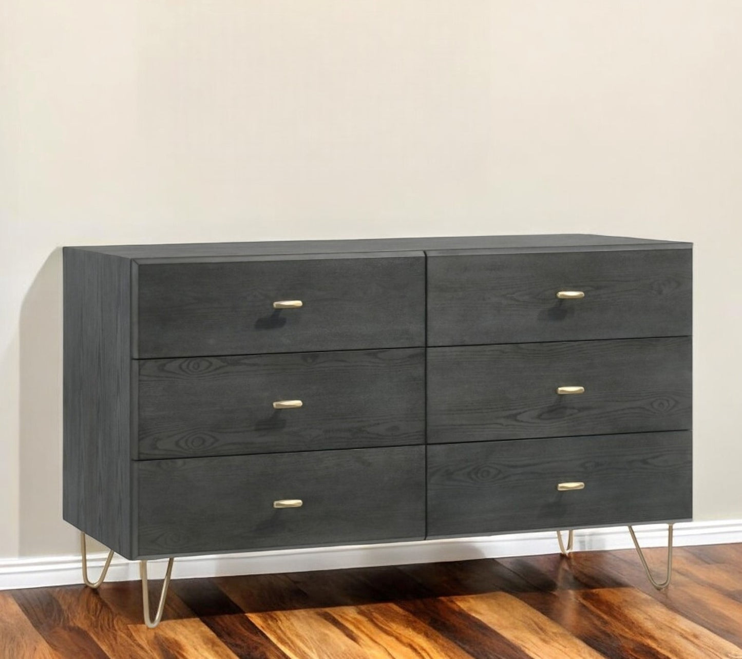 Grey Manufactured Wood Six Drawer Double Dresser By Homeroots | Dressers | Modishstore - 1