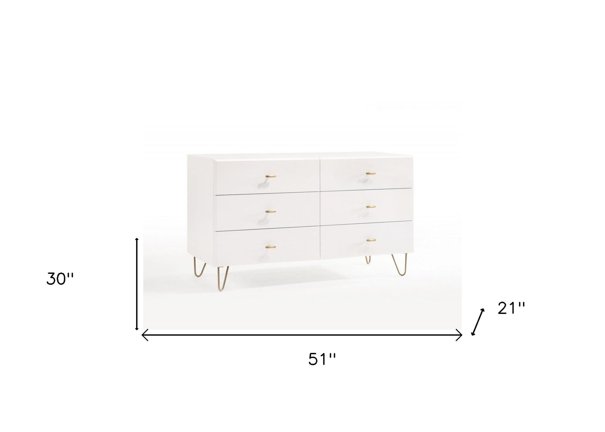White Manufactured Wood Six Drawer Double Dresser By Homeroots | Dressers | Modishstore - 4